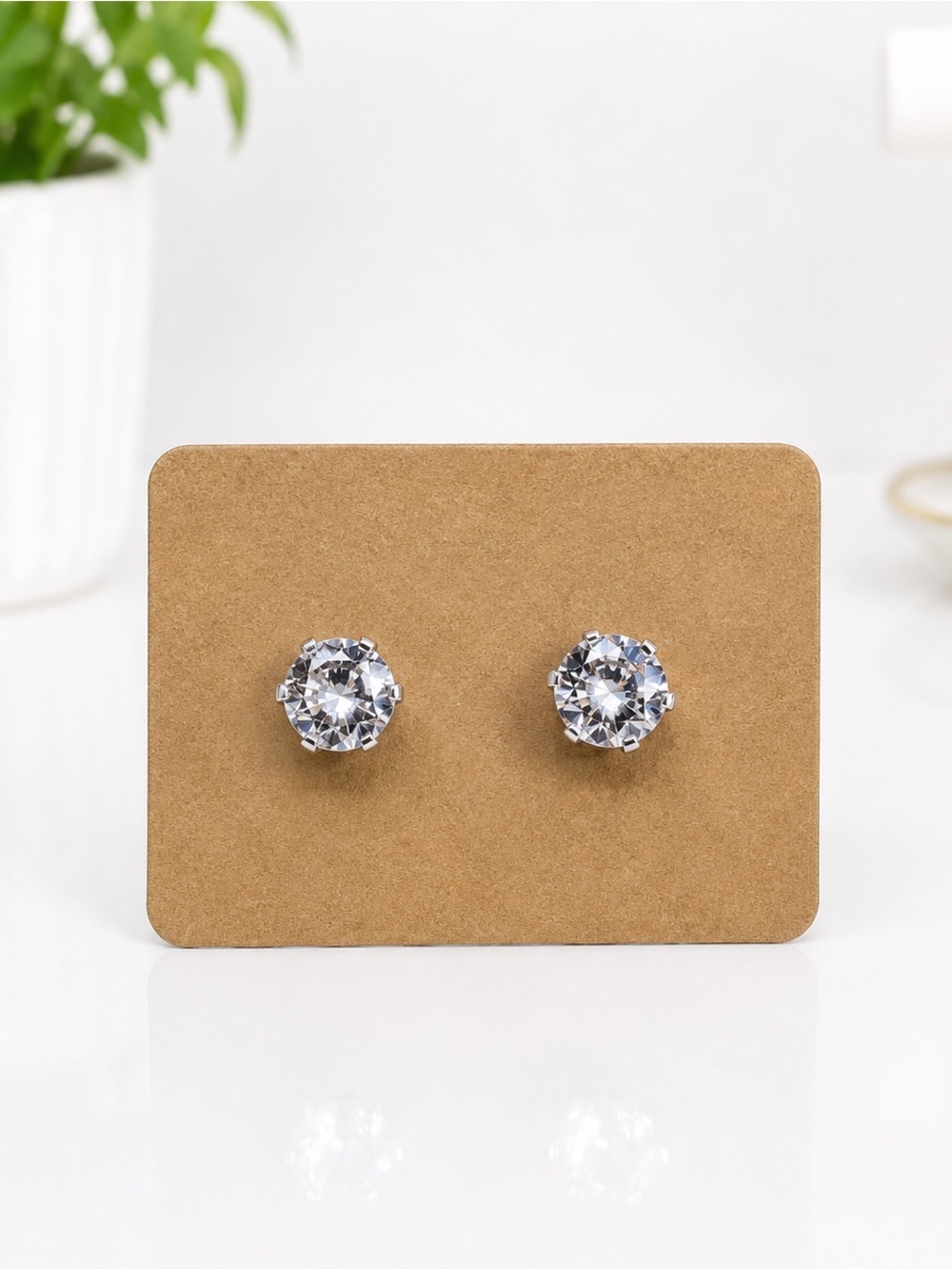 Classic Clear Crystal and Silver Stud Earrings - Women Jewelry